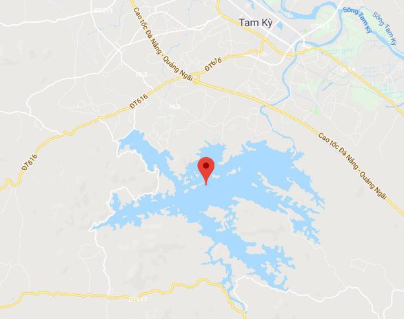 Vị trí hồ Phú Ninh (dấu đỏ) trên bản đồ - Ảnh chụp màn hình