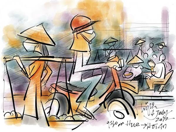 Khi ngồi trên xe buýt từ Huế đến Hội An, Liyin cảm thấy thú vị với cách mà người dân địa phương bịt kín khuôn mặt của mình với tất cả các loại mặt nạ bằng vải khi họ đi bộ trên đường phố hoặc ngồi trên xe gắn máy.